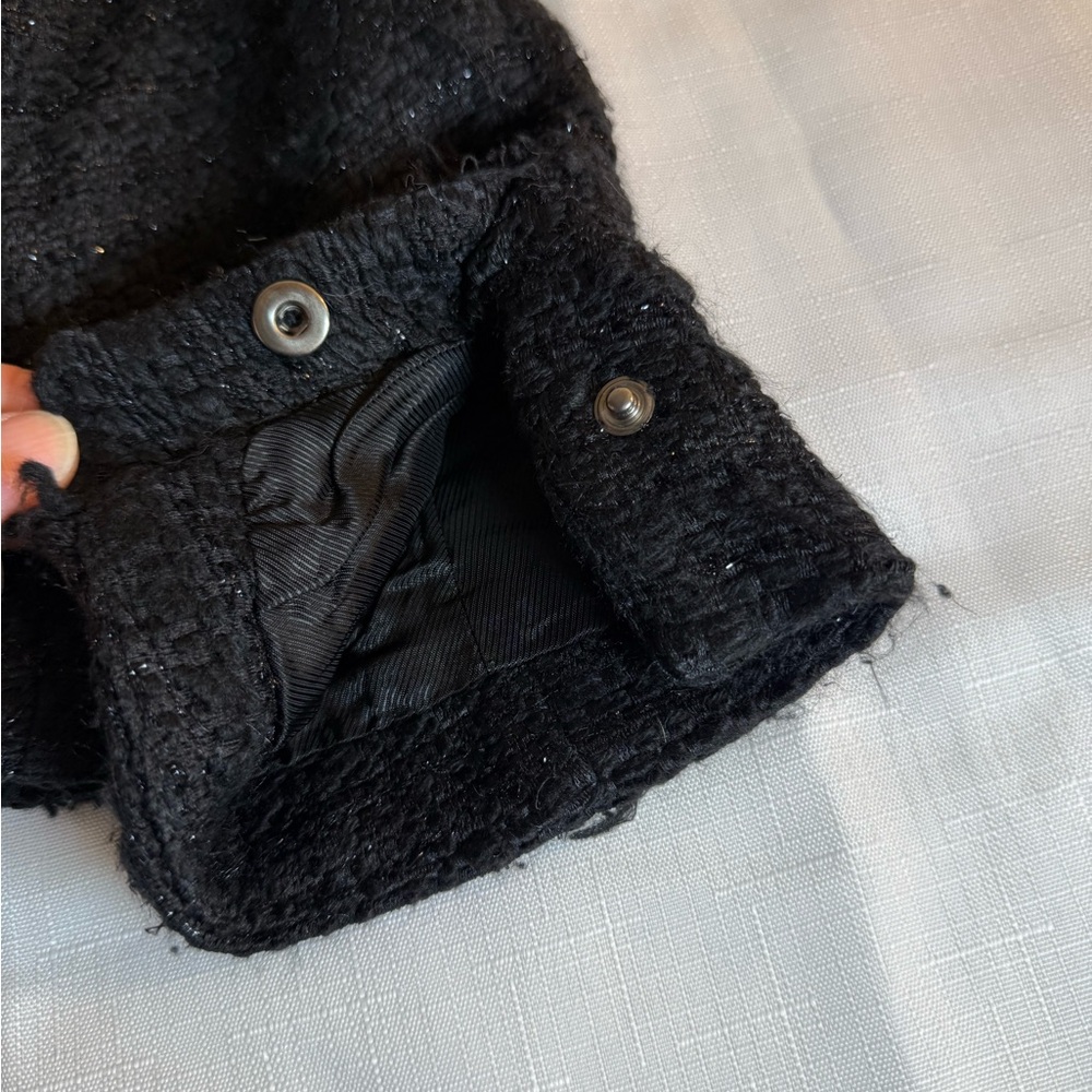 Zara Basic Black Tweed Collarless Box Jacket Size… - image 6